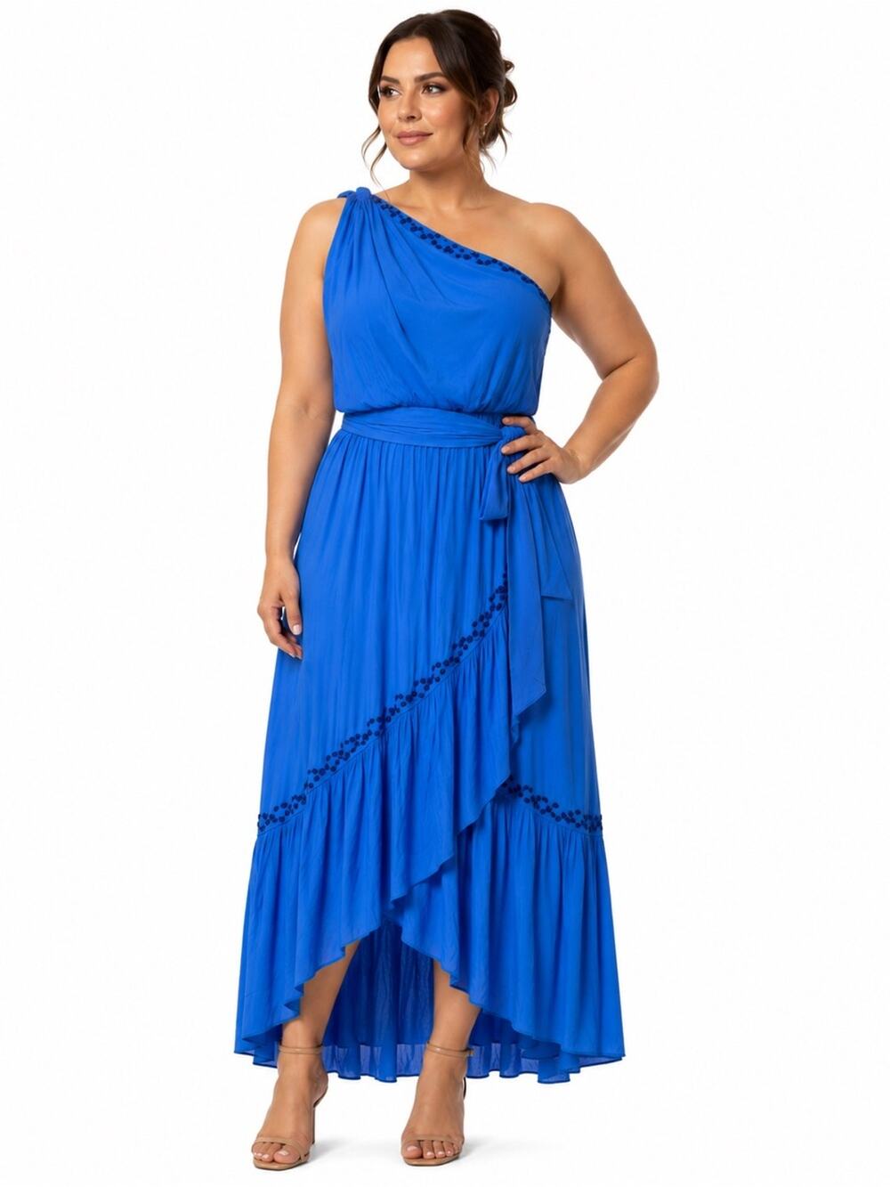 Ramy Brook Nicola One-Shoulder Maxi Dress in Bright Blue Size XL